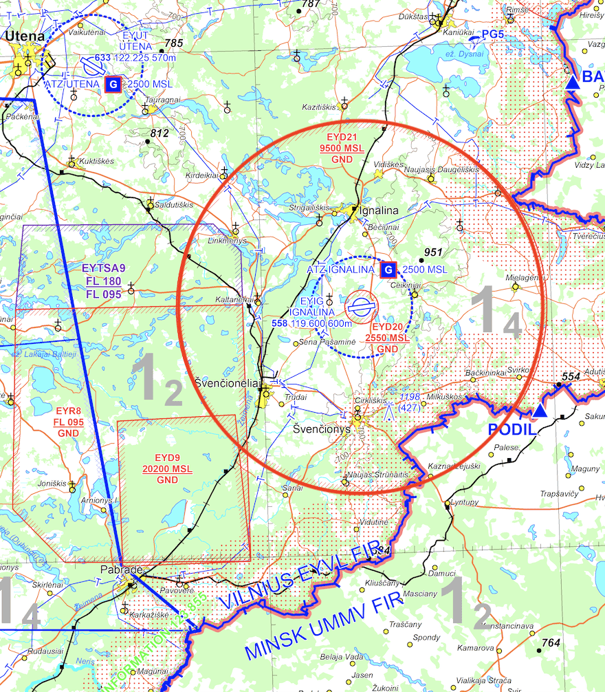 Oro erdvės (Pavojinga zona "Ignalina 2" EYD21) bepiločių skrydžiams ir raketų paleidimui rezervavimas
